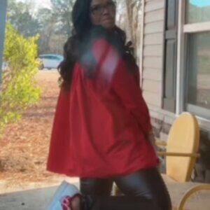 Bright Red Pleated Oversized Tunic – Adorable & Flowy! *Pair with Faux Leather*